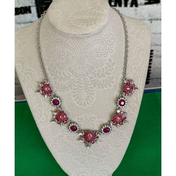INC International Concept Silver-Tone Pink Stone Cluster Statement Necklace - Picture 1 of 4